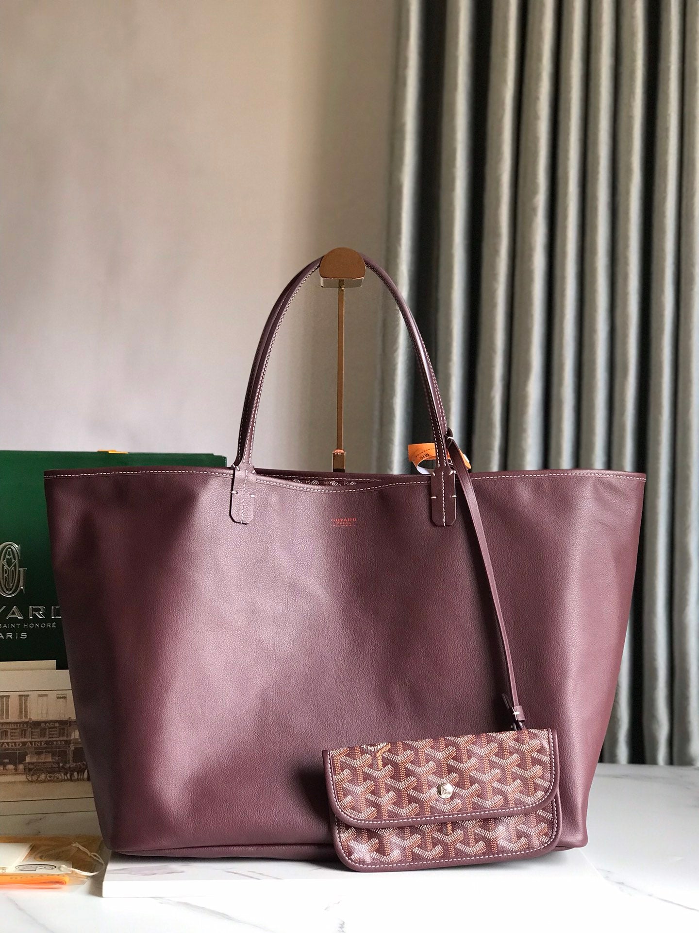 Goyard Anjou GM Bag 39cm Burgundy Calfskin Goyardine Canvas 290823