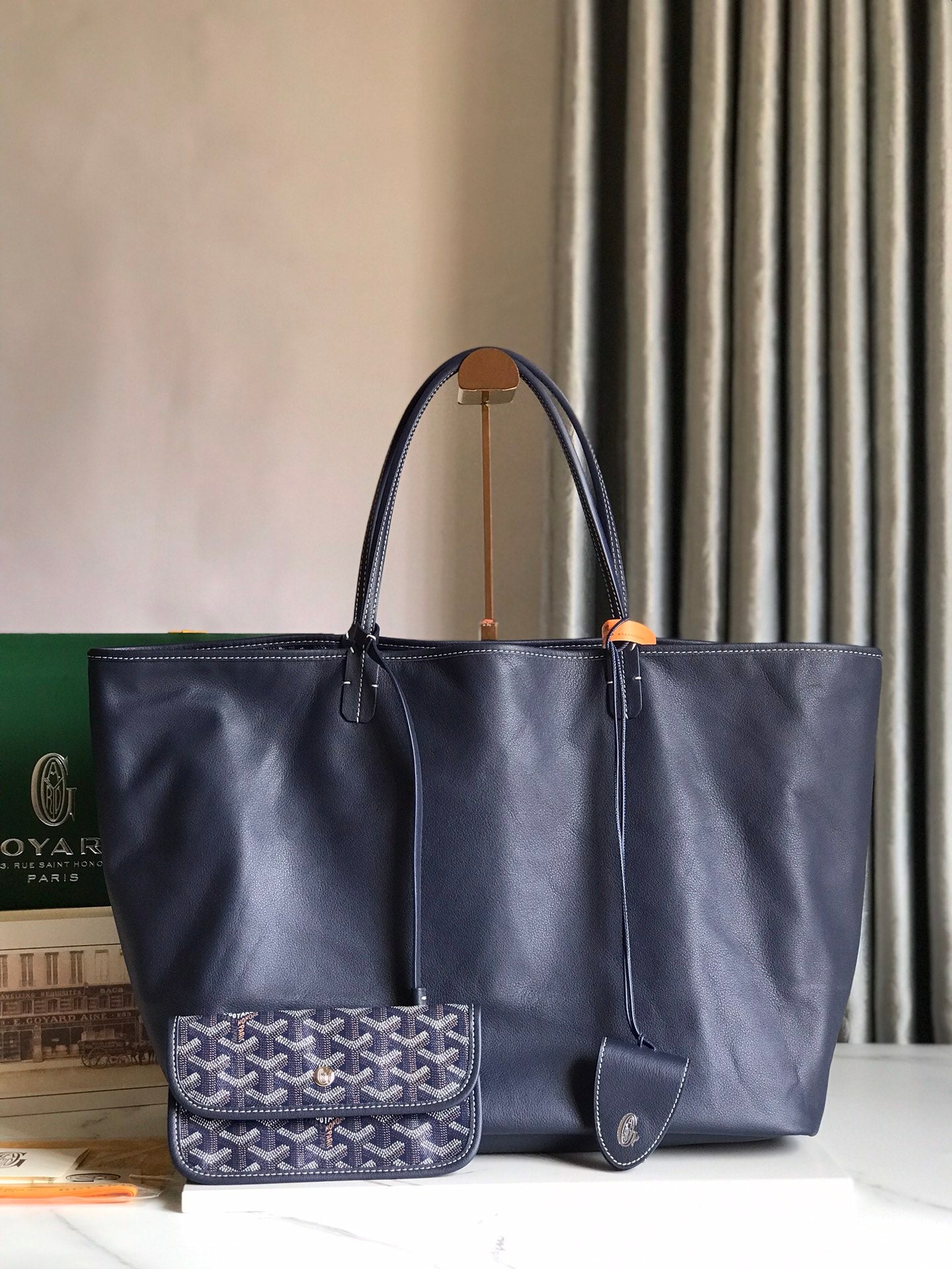 Goyard Anjou GM Bag 39cm Dark Blue Calfskin Goyardine Canvas 290819