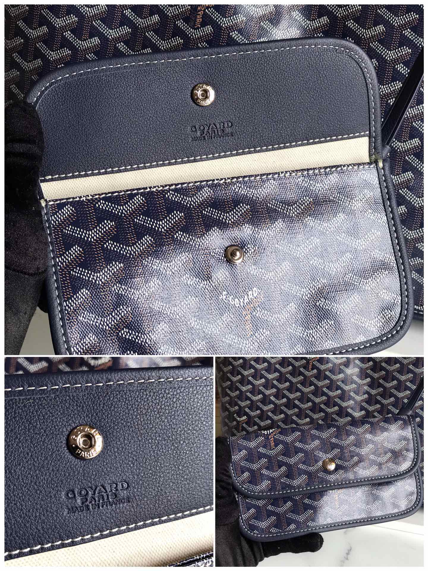 Goyard Anjou GM Bag 39cm Dark Blue Calfskin Goyardine Canvas 290819