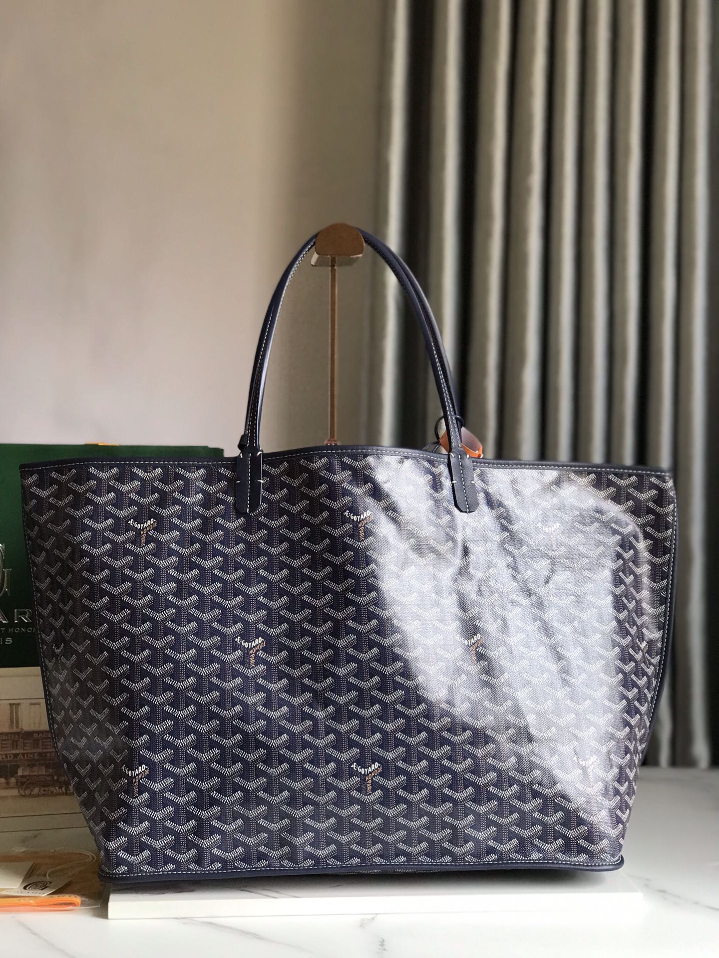 Goyard Anjou GM Bag 39cm Dark Blue Calfskin Goyardine Canvas 290819