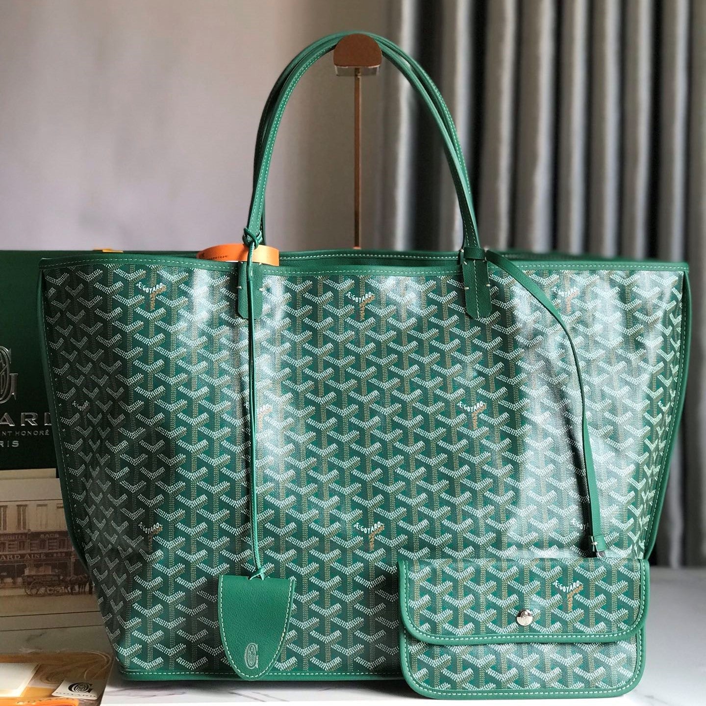Goyard Anjou GM Bag 39cm Green Calfskin Goyardine Canvas 290825