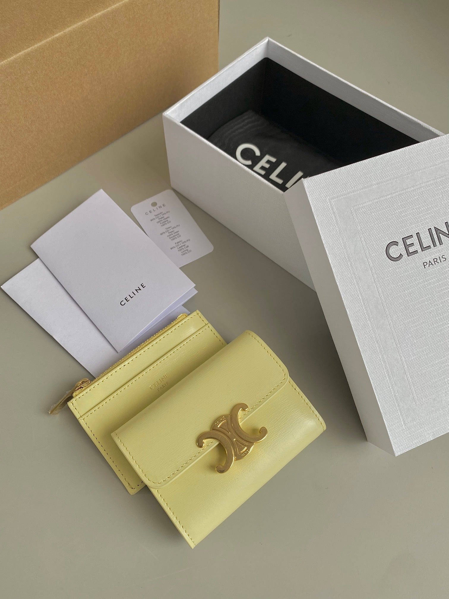 TRIPHOME 9 WALLET TWO-IN-ONE YELLOW PASTEL CALFSKIN