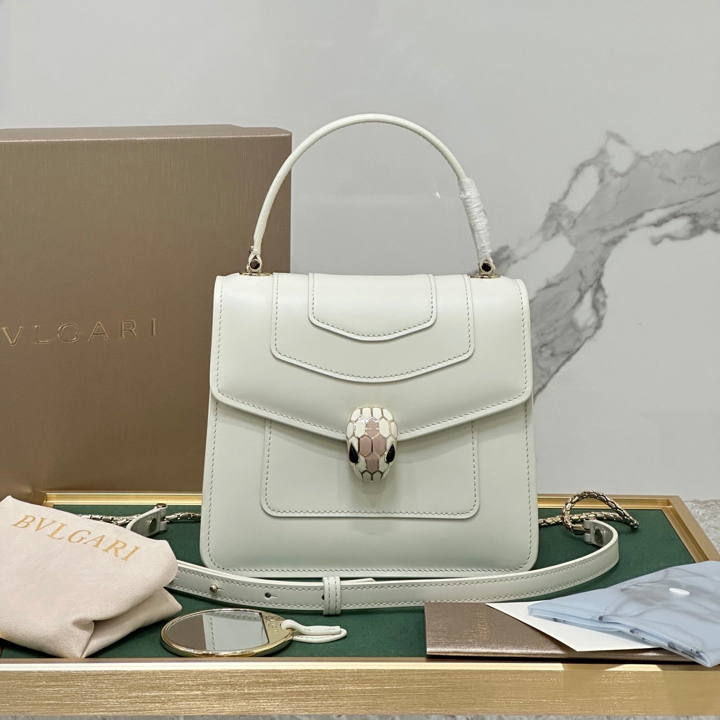 BVL Serpenti Forever Top Handle Bag 18cm White Calfskin GHW 188604