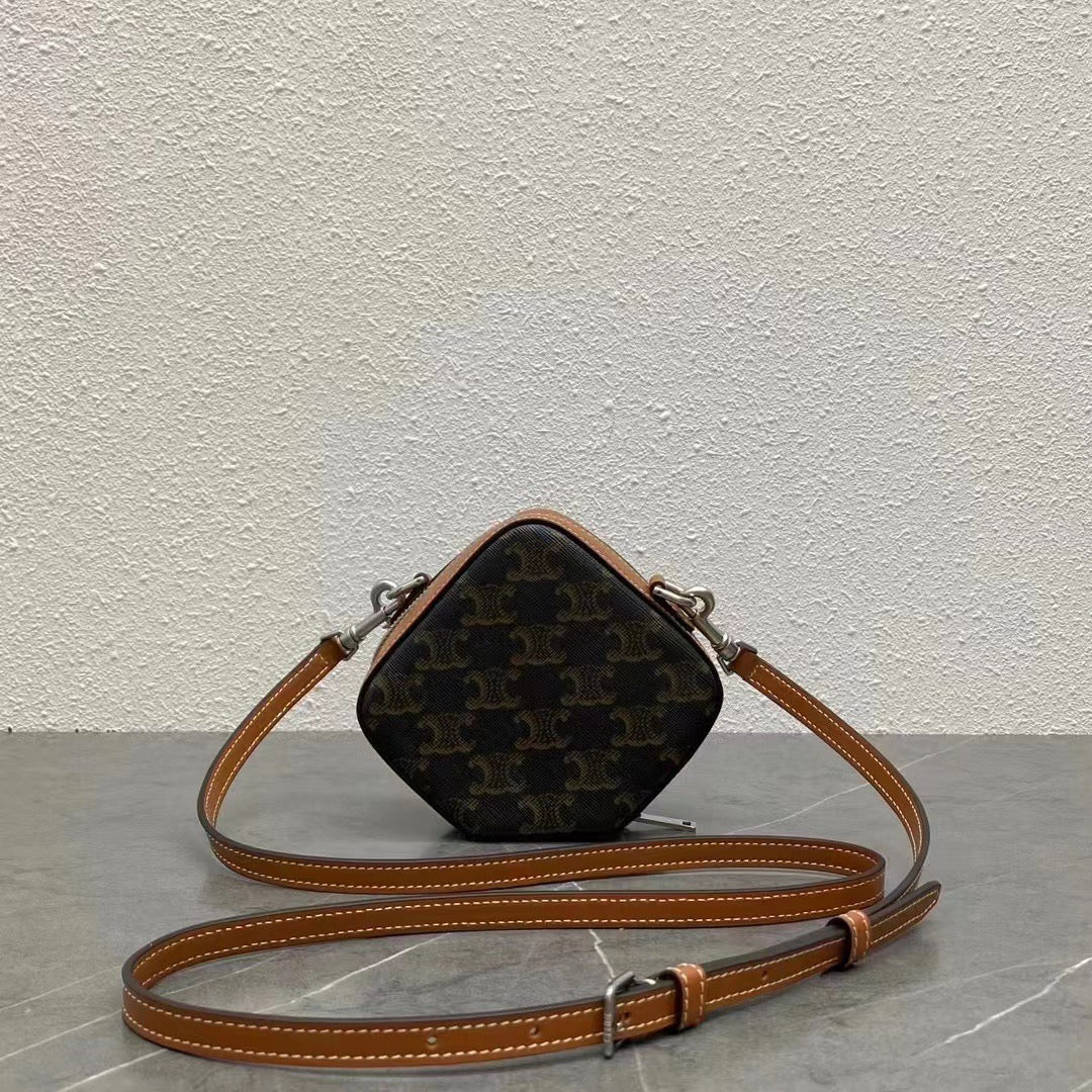 Celine Cube Box Bag Triomphe Black Brown Canvas & Calfskin