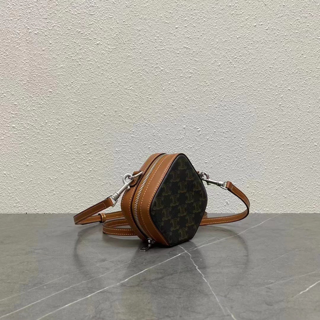 Celine Cube Box Bag Triomphe Black Brown Canvas & Calfskin