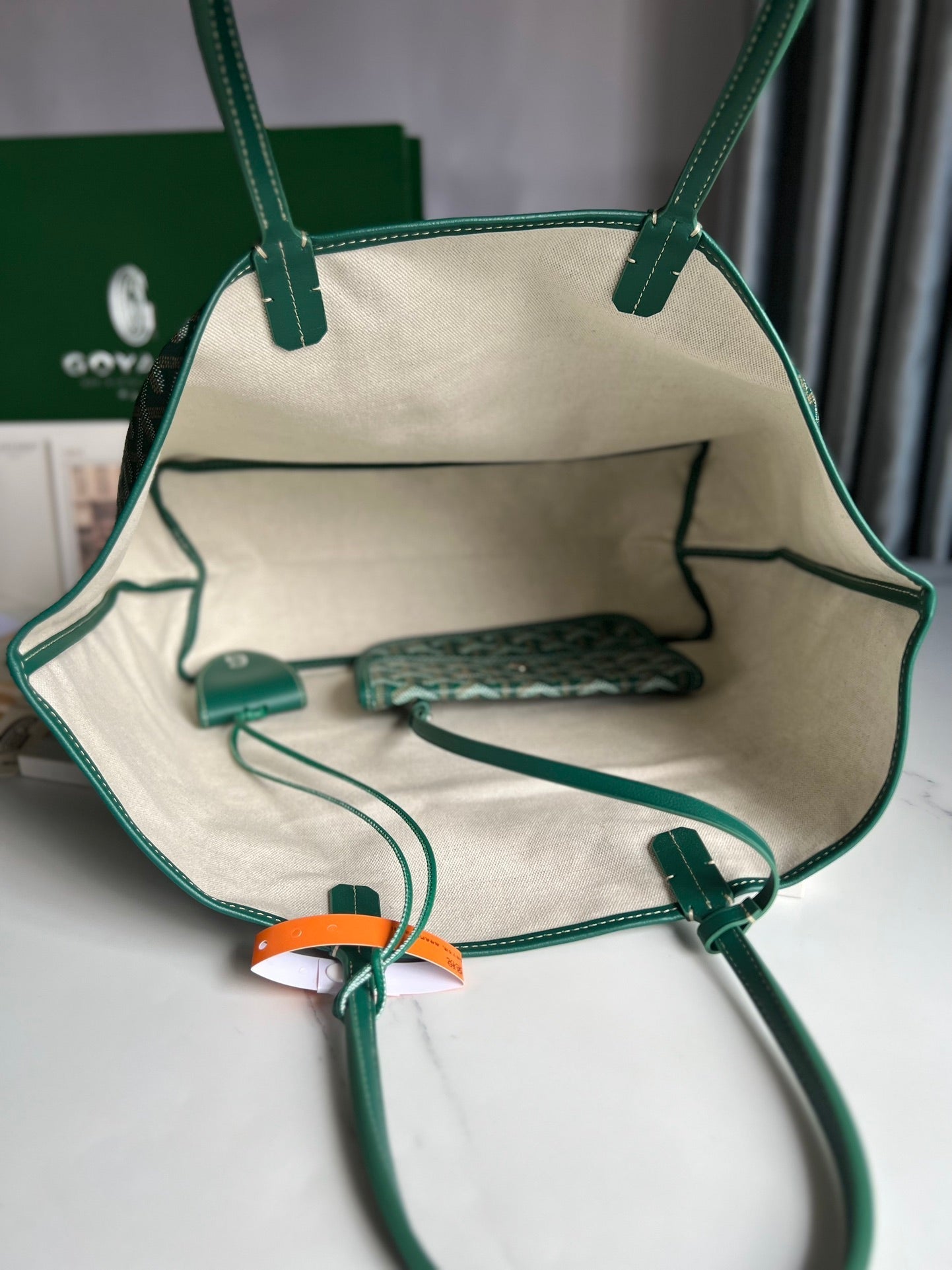 Goyard Hulot Saint Louis PM Bag 34cm Green Canvas & Calfskin