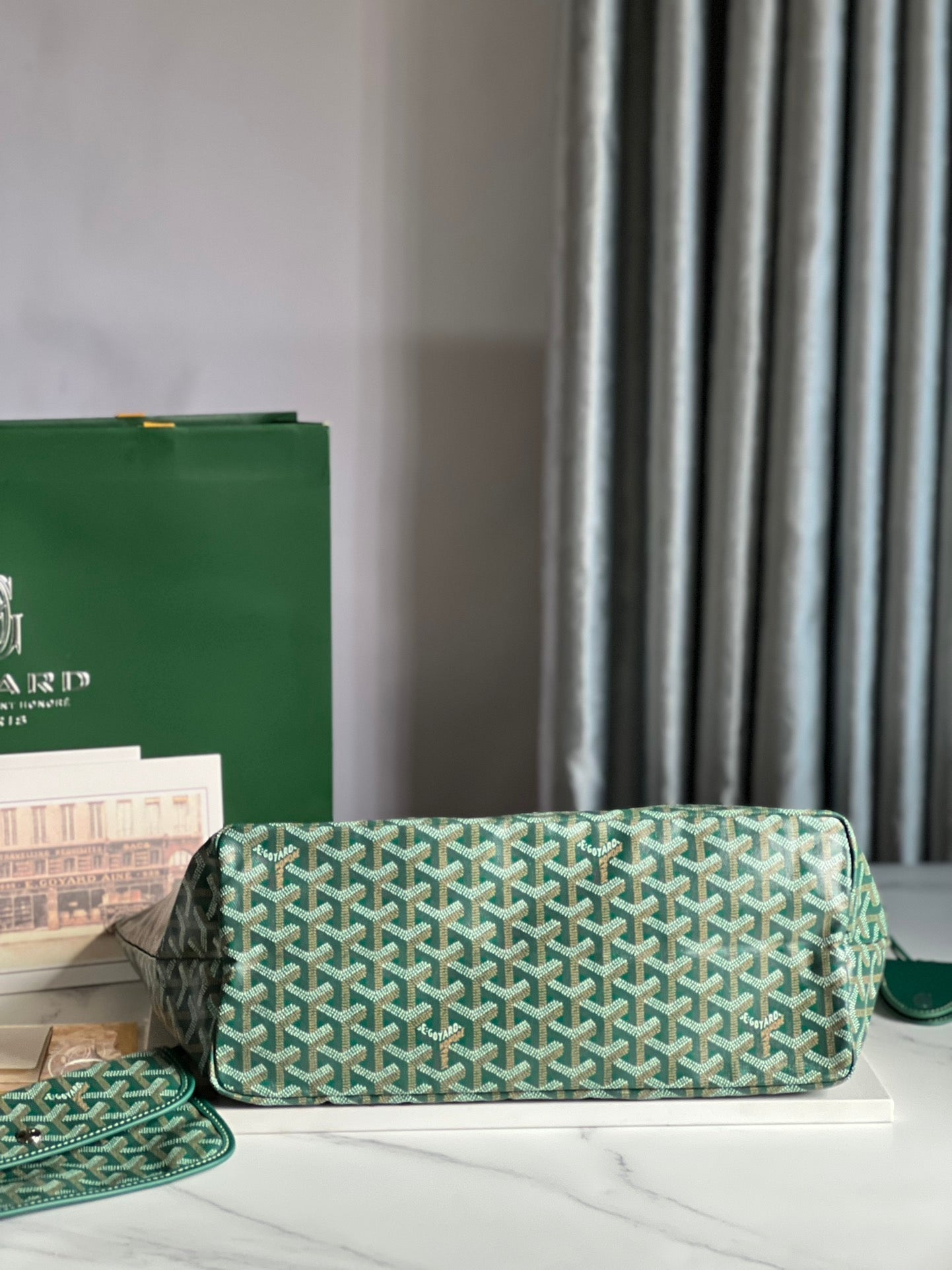 Goyard Hulot Saint Louis PM Bag 34cm Green Canvas & Calfskin