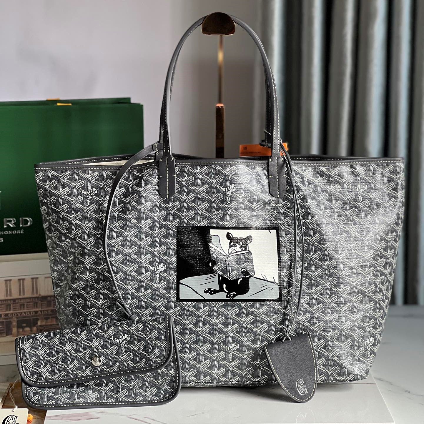 Goyard Hulot Saint Louis PM Bag 34cm Grey Canvas & Calfskin