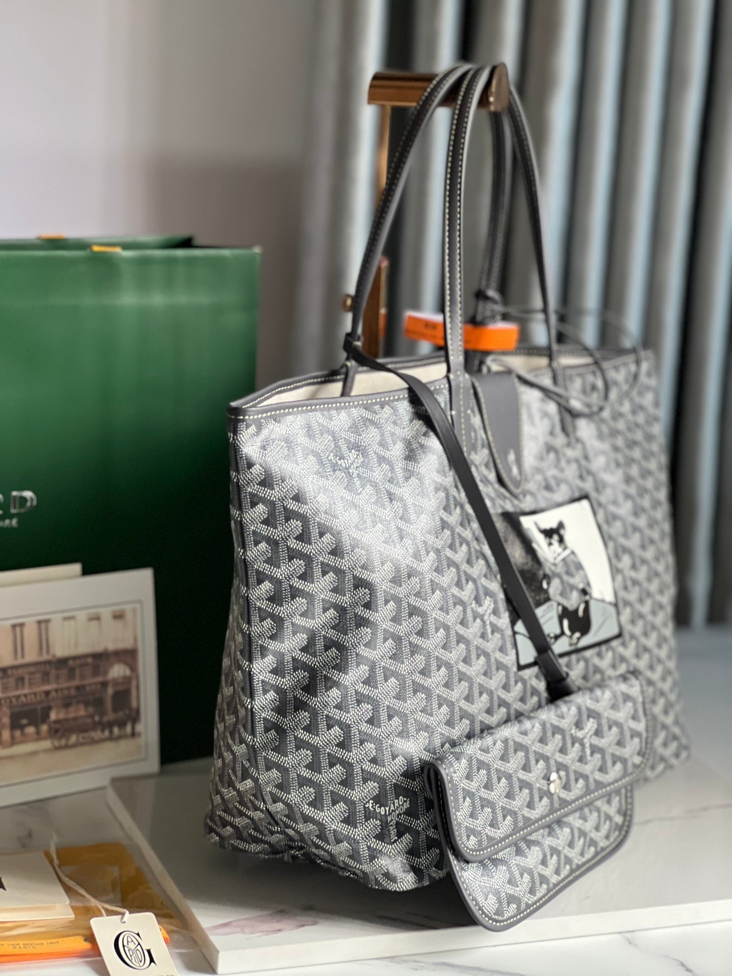 Goyard Hulot Saint Louis PM Bag 34cm Grey Canvas & Calfskin