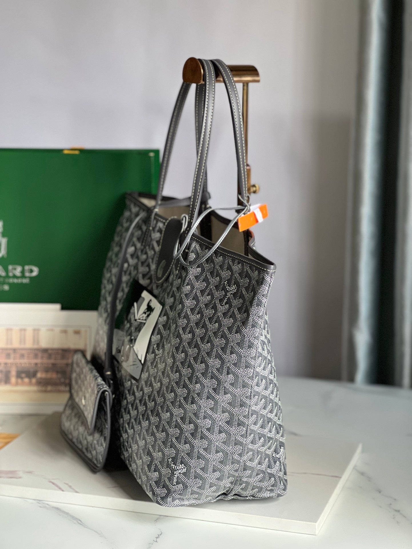 Goyard Hulot Saint Louis PM Bag 34cm Grey Canvas & Calfskin
