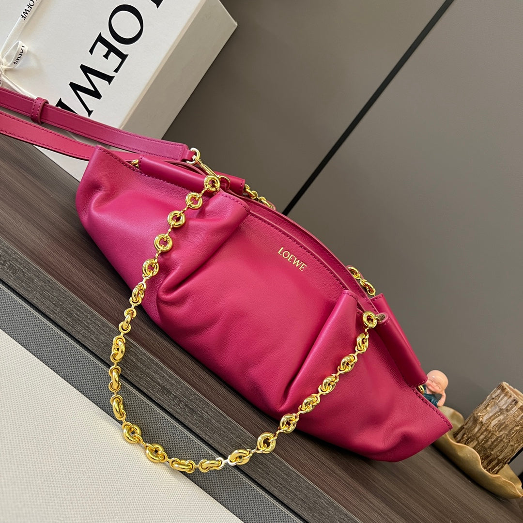 Loewe Small Paseo Chain Shoulder Bag Hot Pink Calfskin