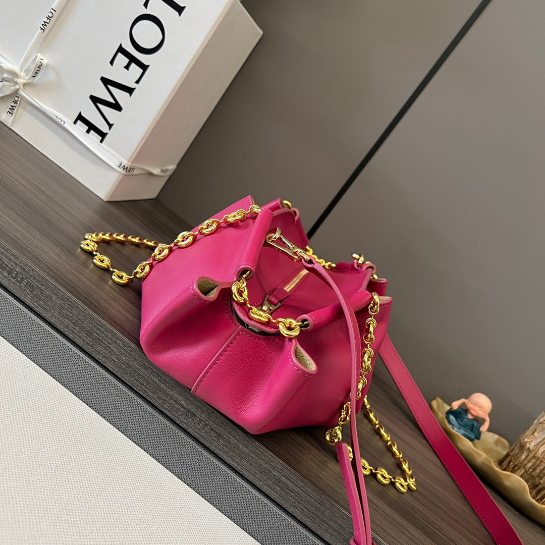 Loewe Small Paseo Chain Shoulder Bag Hot Pink Calfskin