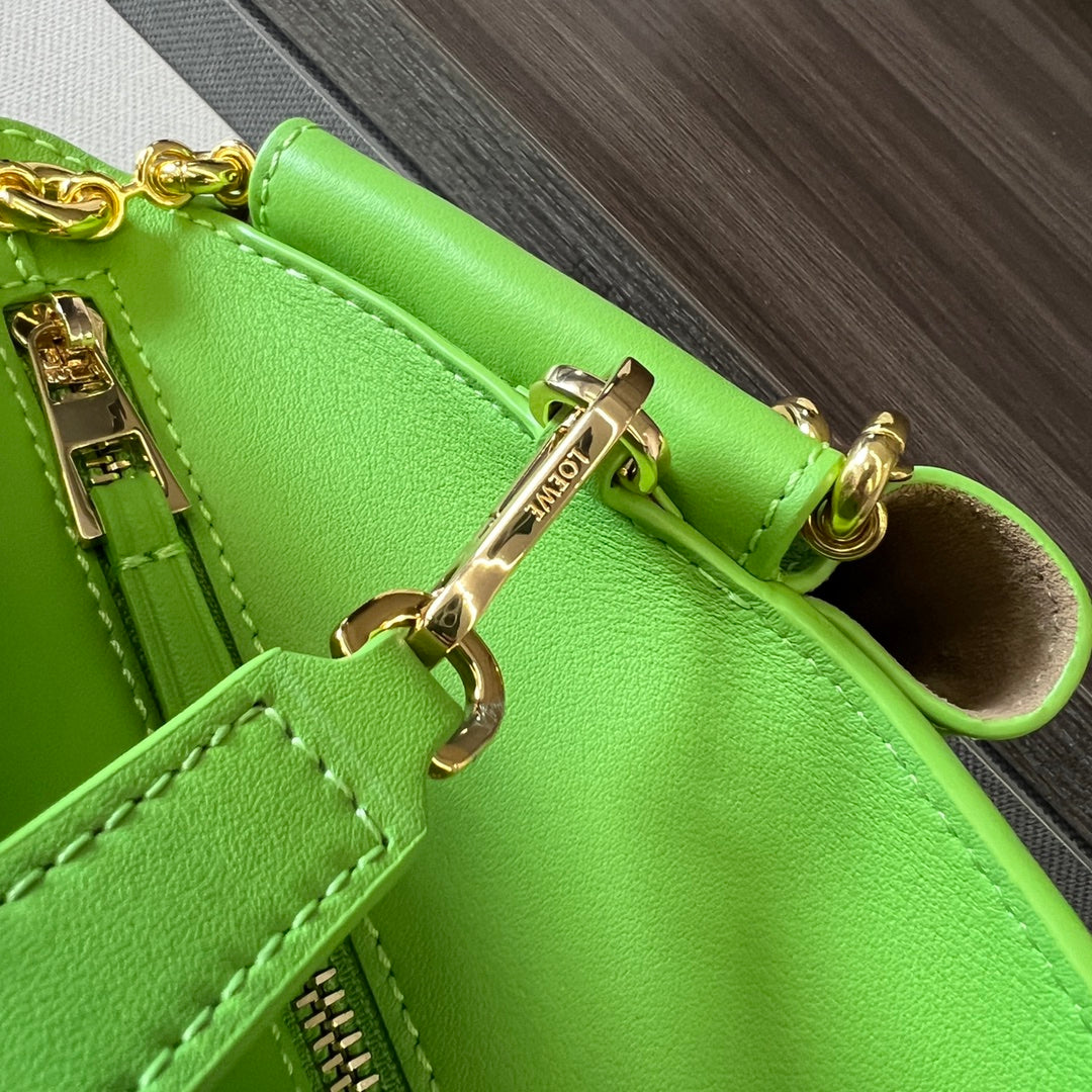 Loewe Small Paseo Chain Shoulder Bag Green Calfskin
