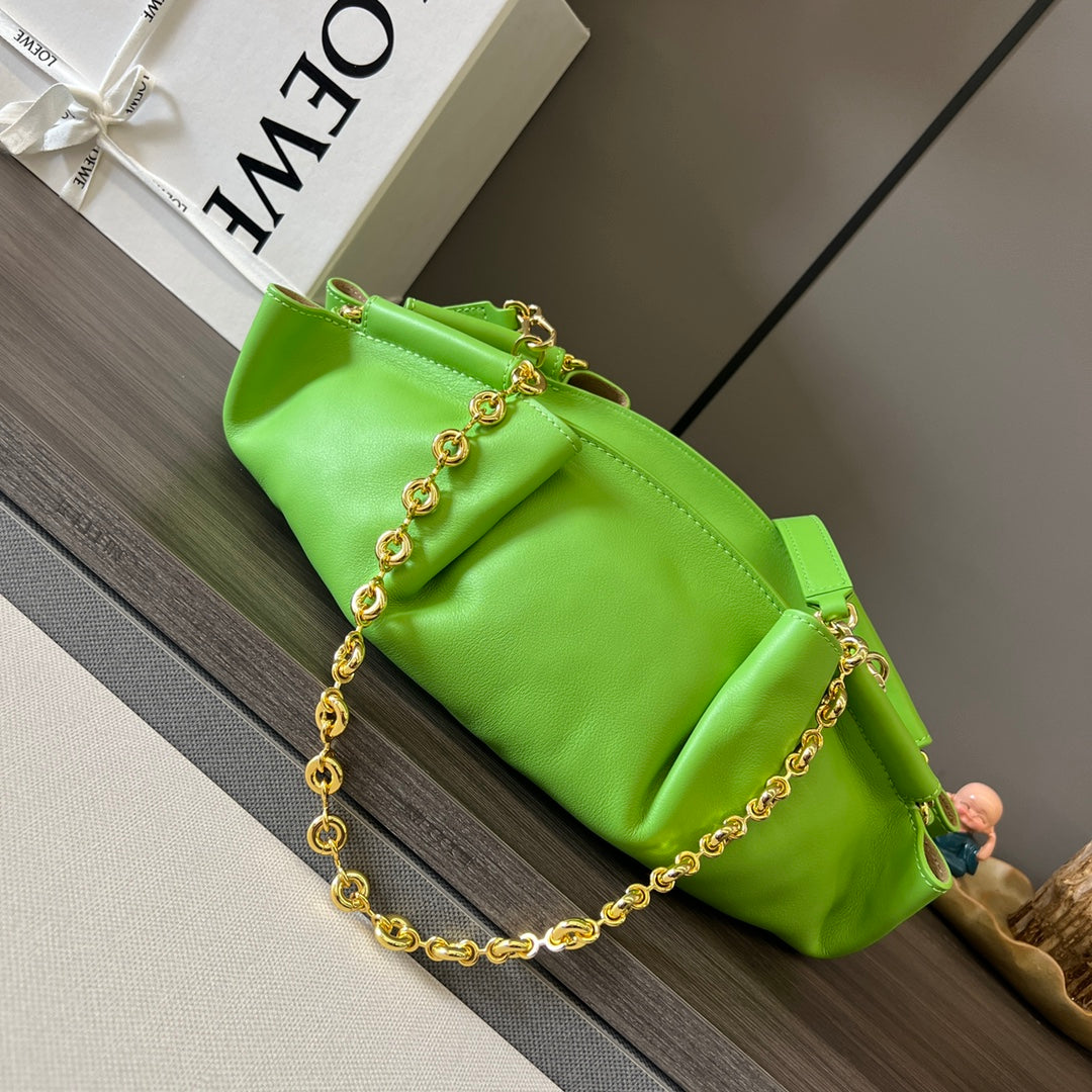 Loewe Small Paseo Chain Shoulder Bag Green Calfskin