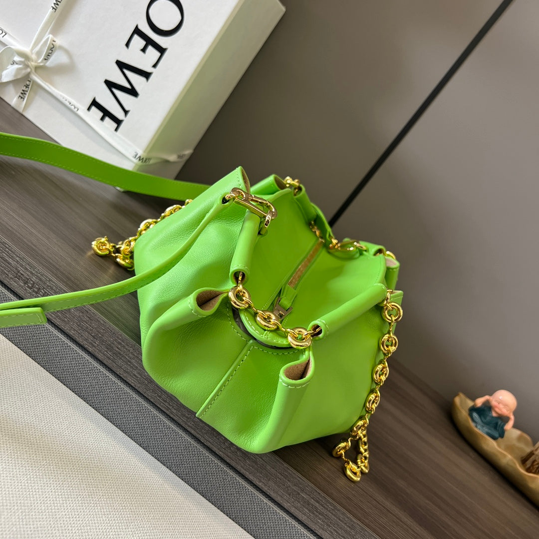 Loewe Small Paseo Chain Shoulder Bag Green Calfskin