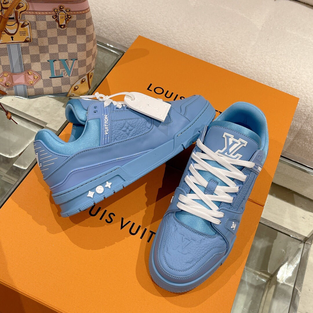 LV 1AHTB0 Trainer Sneaker Blue Monogram-Embossed Leather Lace 626732