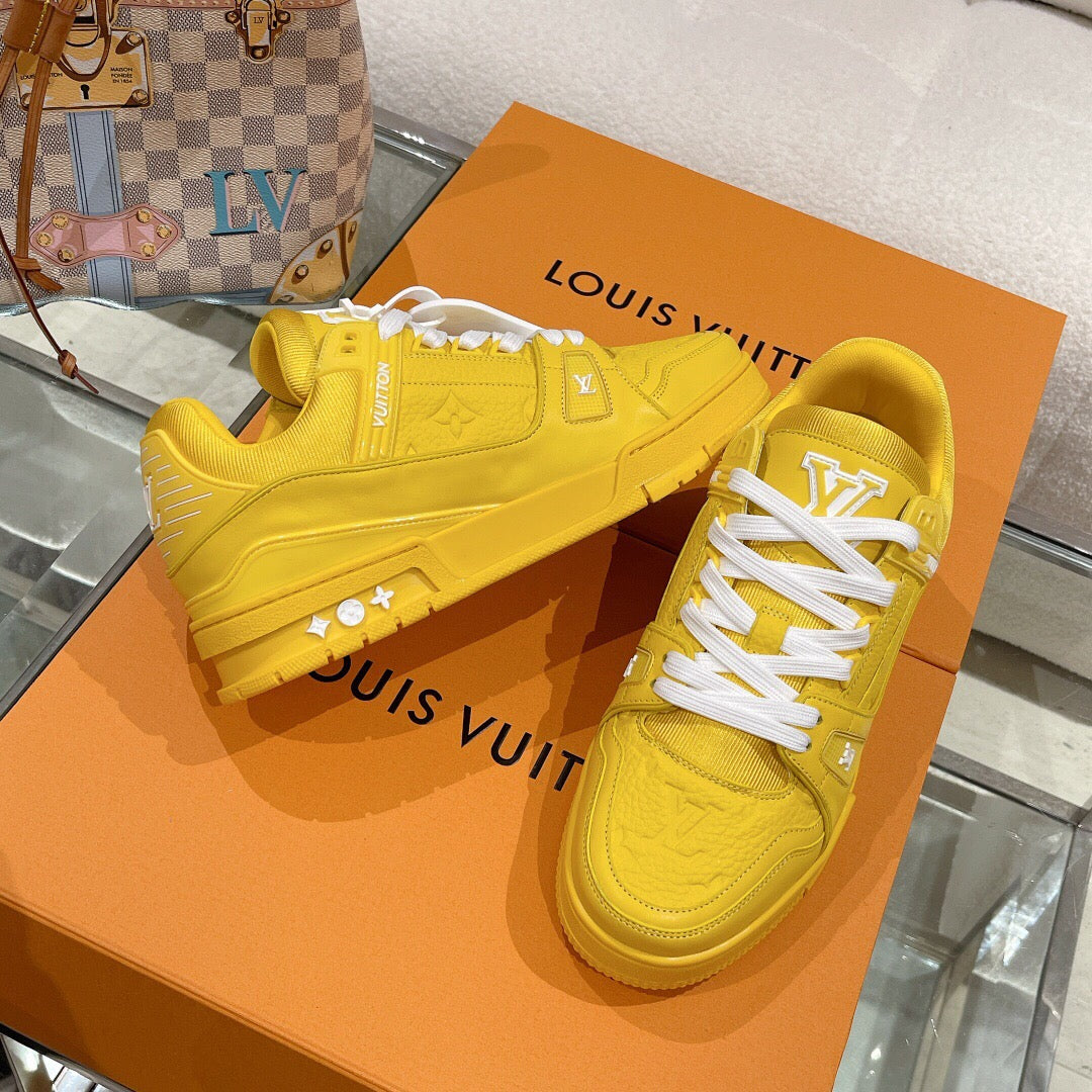 LV 1AHTB0 Trainer Sneaker Yellow Monogram-Embossed Leather Lace 626730