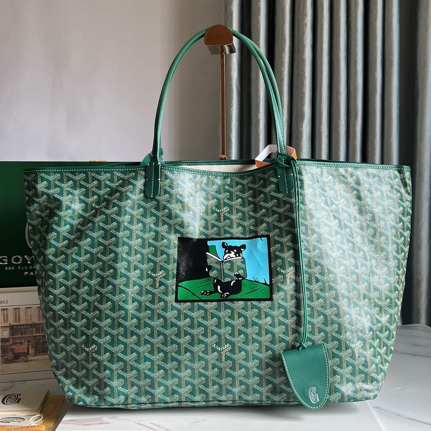 Goyard Hulot Saint Louis PM Bag 39cm Green Canvas & Calfskin