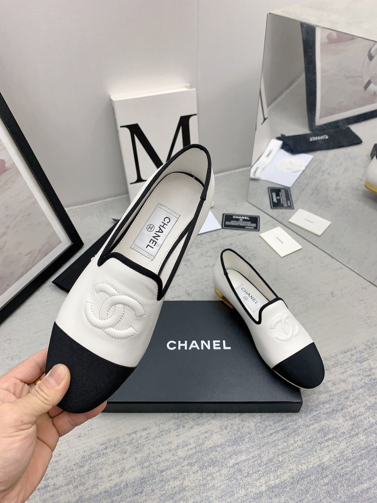 CC 26s Loafers White Black Lambskin Ribbed Rubber 159949