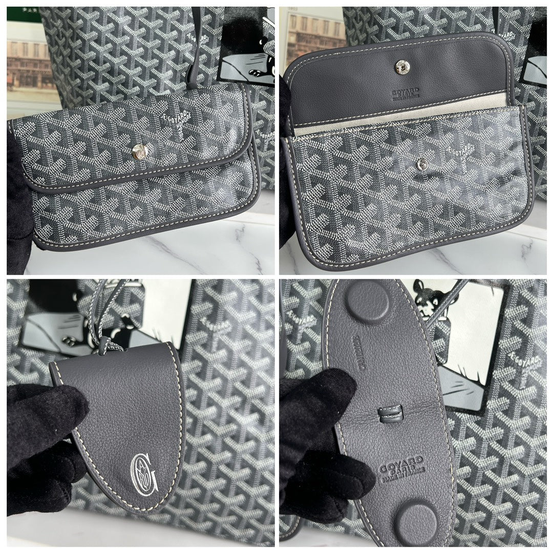 Goyard Hulot Saint Louis PM Bag 39cm Grey Canvas & Calfskin