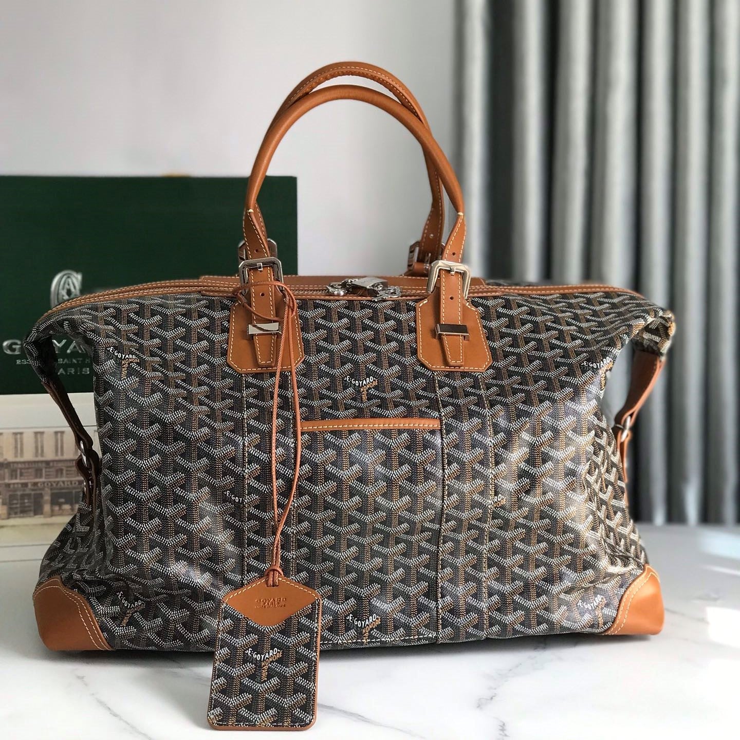 Goyard Boeing Travel Bag 45cm Black Tan Canvas & Calfskin
