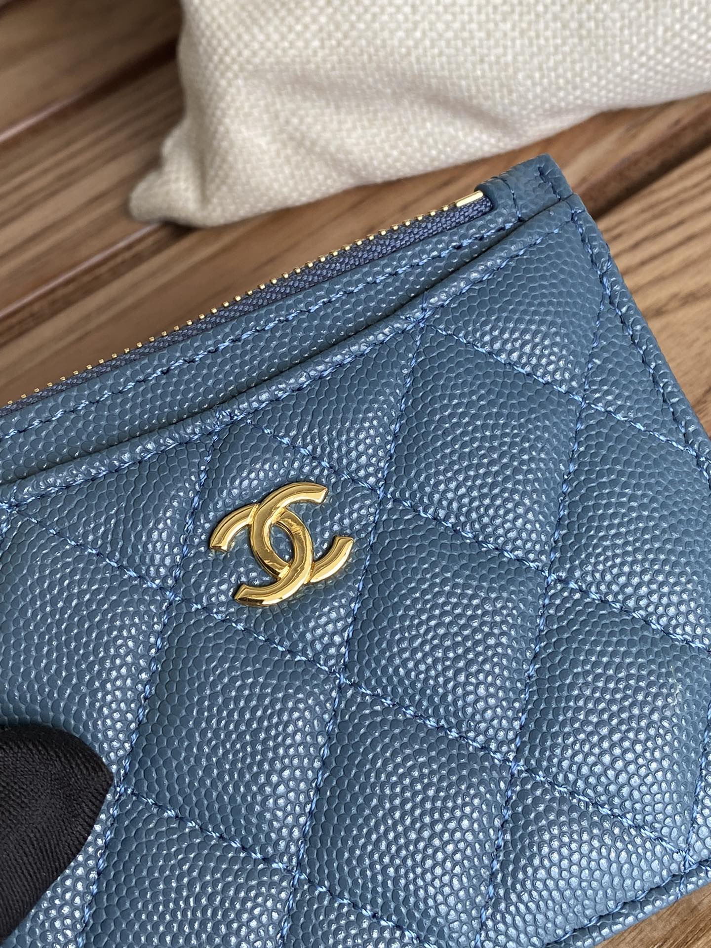 CC A84105 Coin Case Blue Gold Metal Caviar 240741