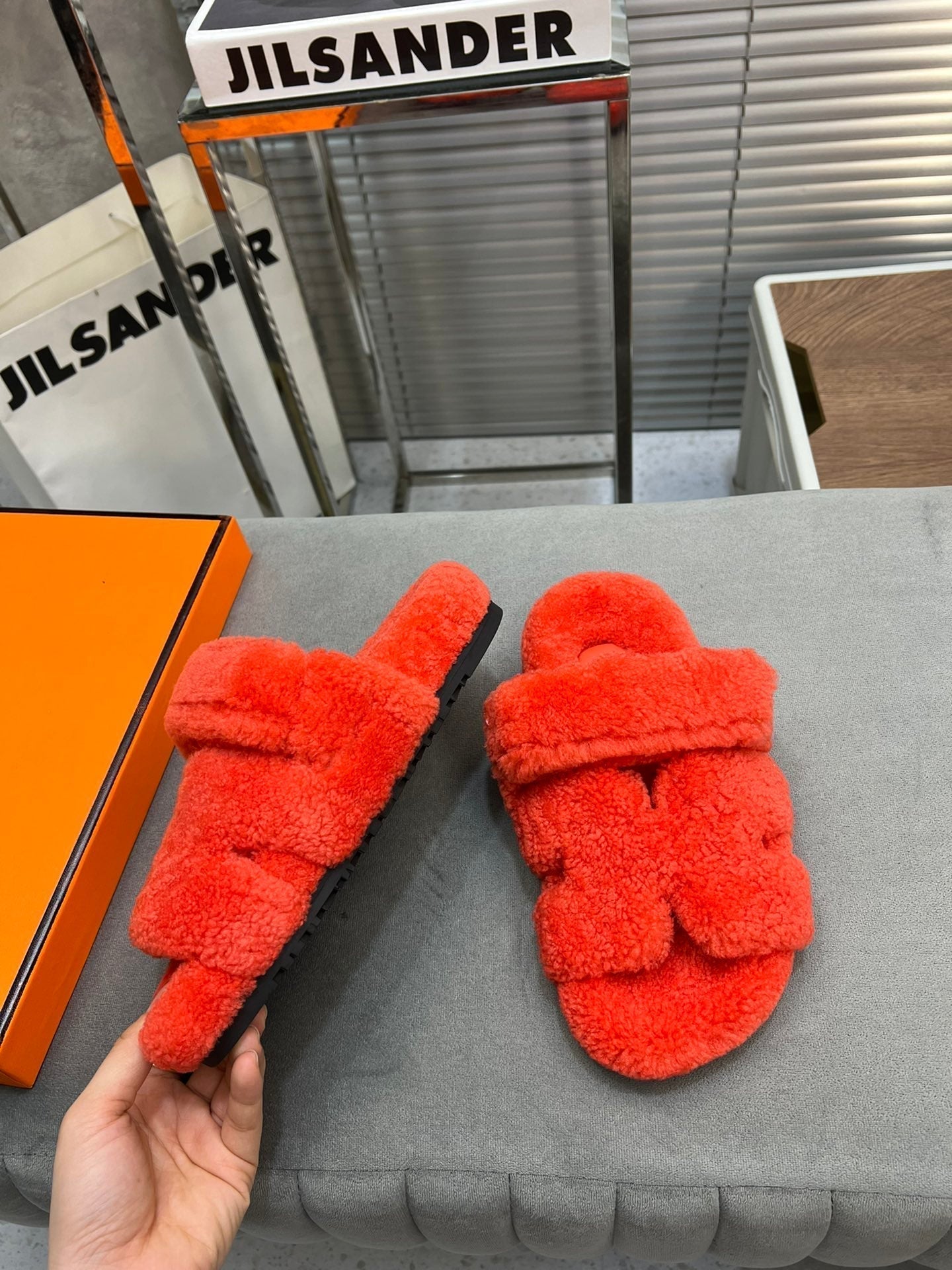 HM Chypre Sandal Red Orange Fleece Wool 953868
