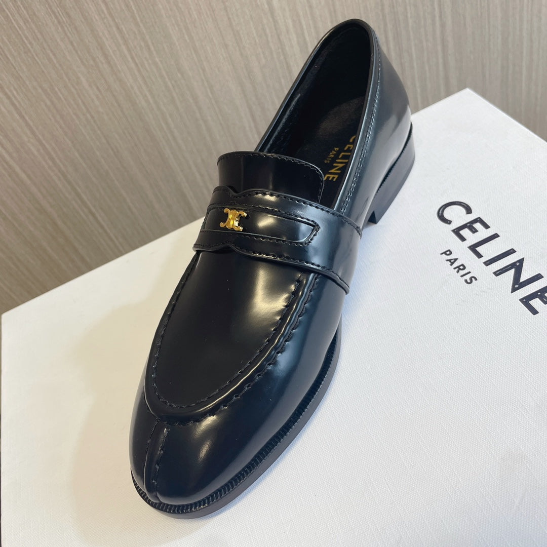 Celine 26s Malaquais Loafers Black Polished Leather 944360