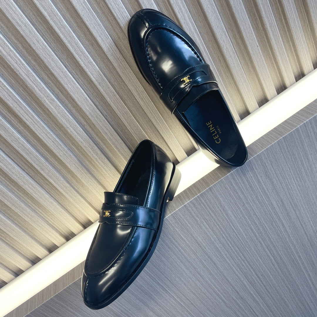 Celine 26s Malaquais Loafers Black Polished Leather 944360