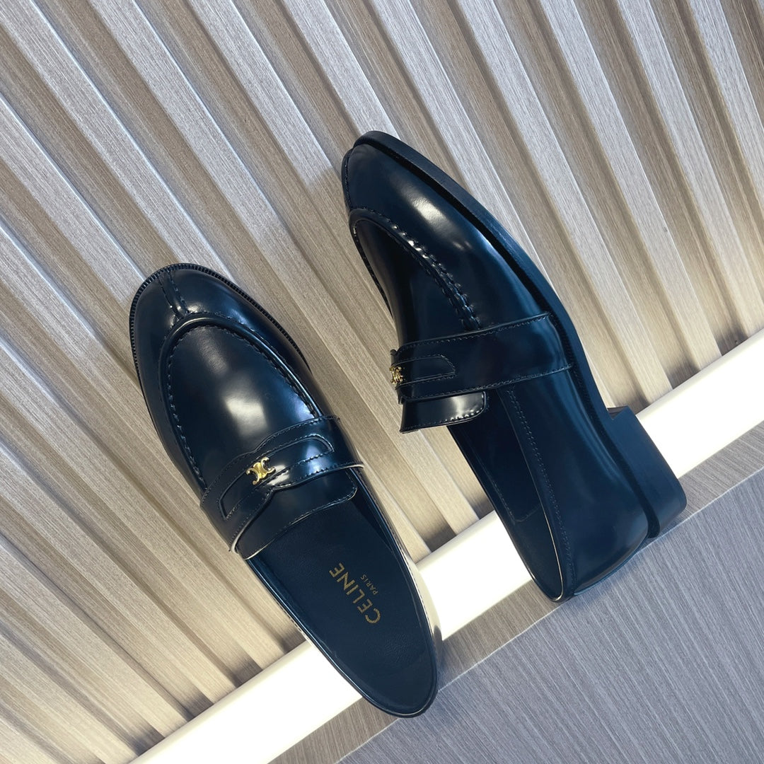 Celine 26s Malaquais Loafers Black Polished Leather 944360