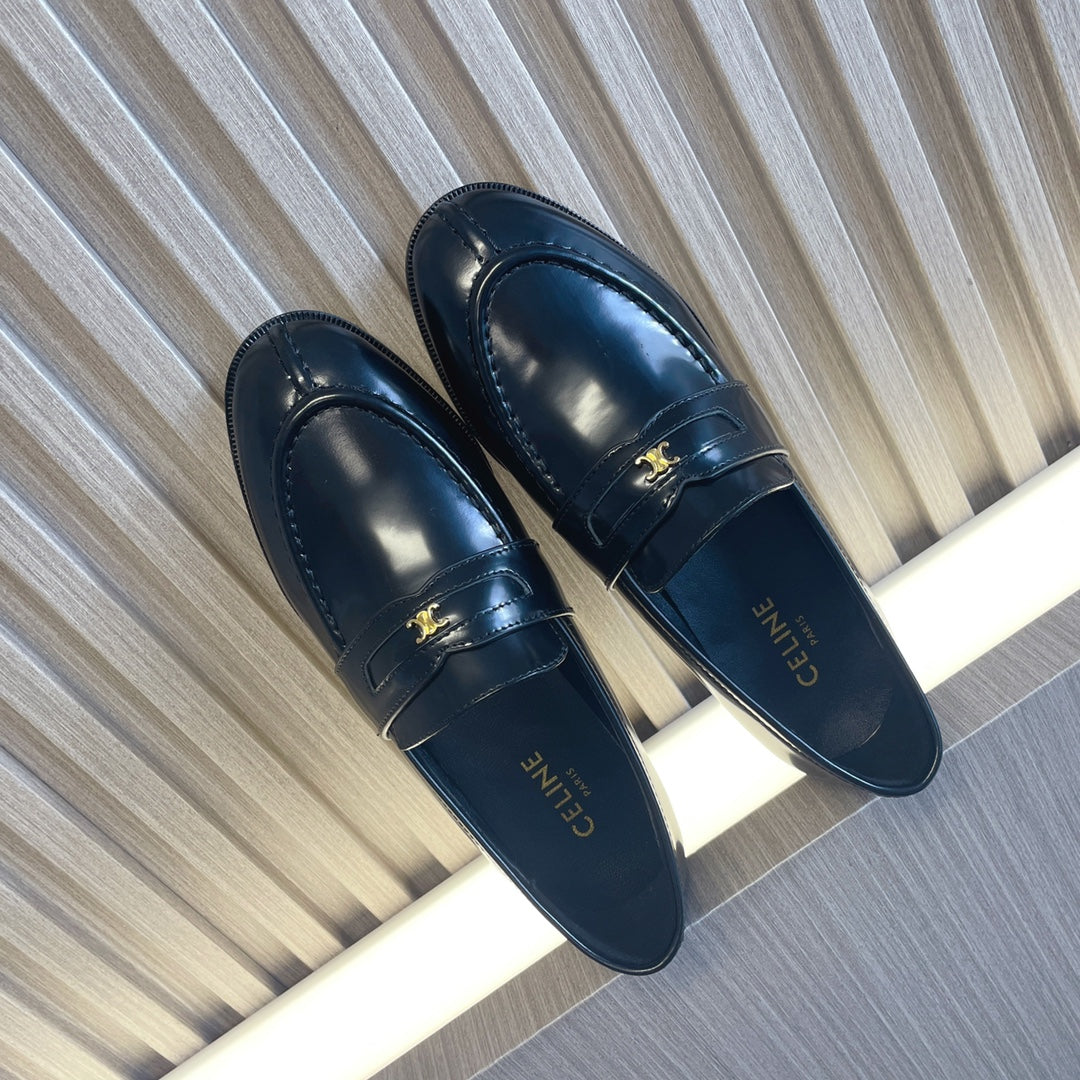 Celine 26s Malaquais Loafers Black Polished Leather 944360