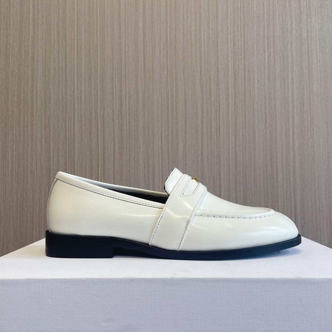 Celine 26s Malaquais Loafers White Polished Leather 944358