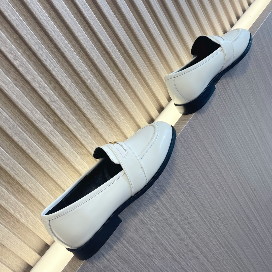 Celine 26s Malaquais Loafers White Polished Leather 944358