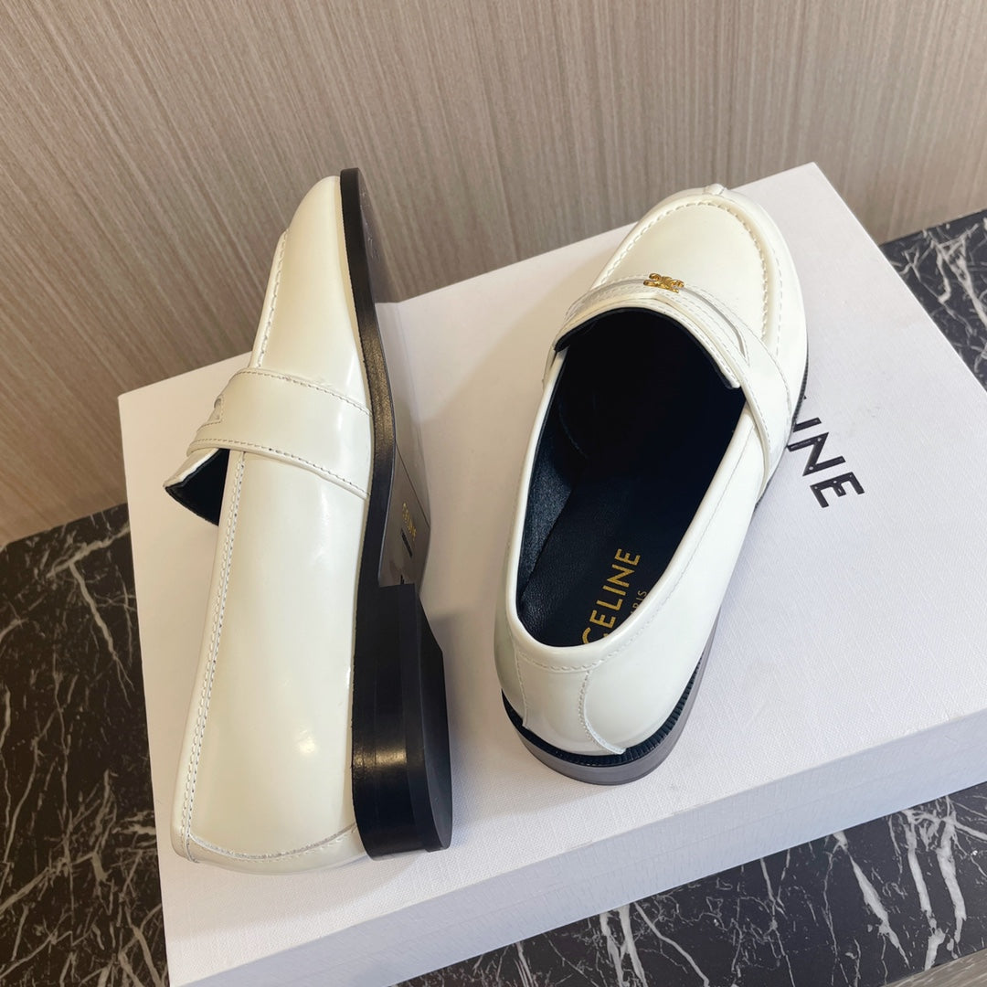 Celine 26s Malaquais Loafers White Polished Leather 944358
