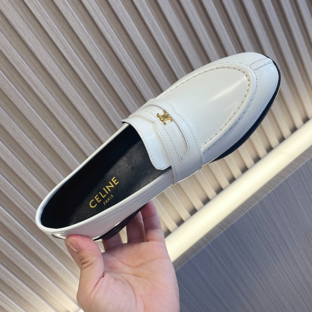 Celine 26s Malaquais Loafers White Polished Leather 944358