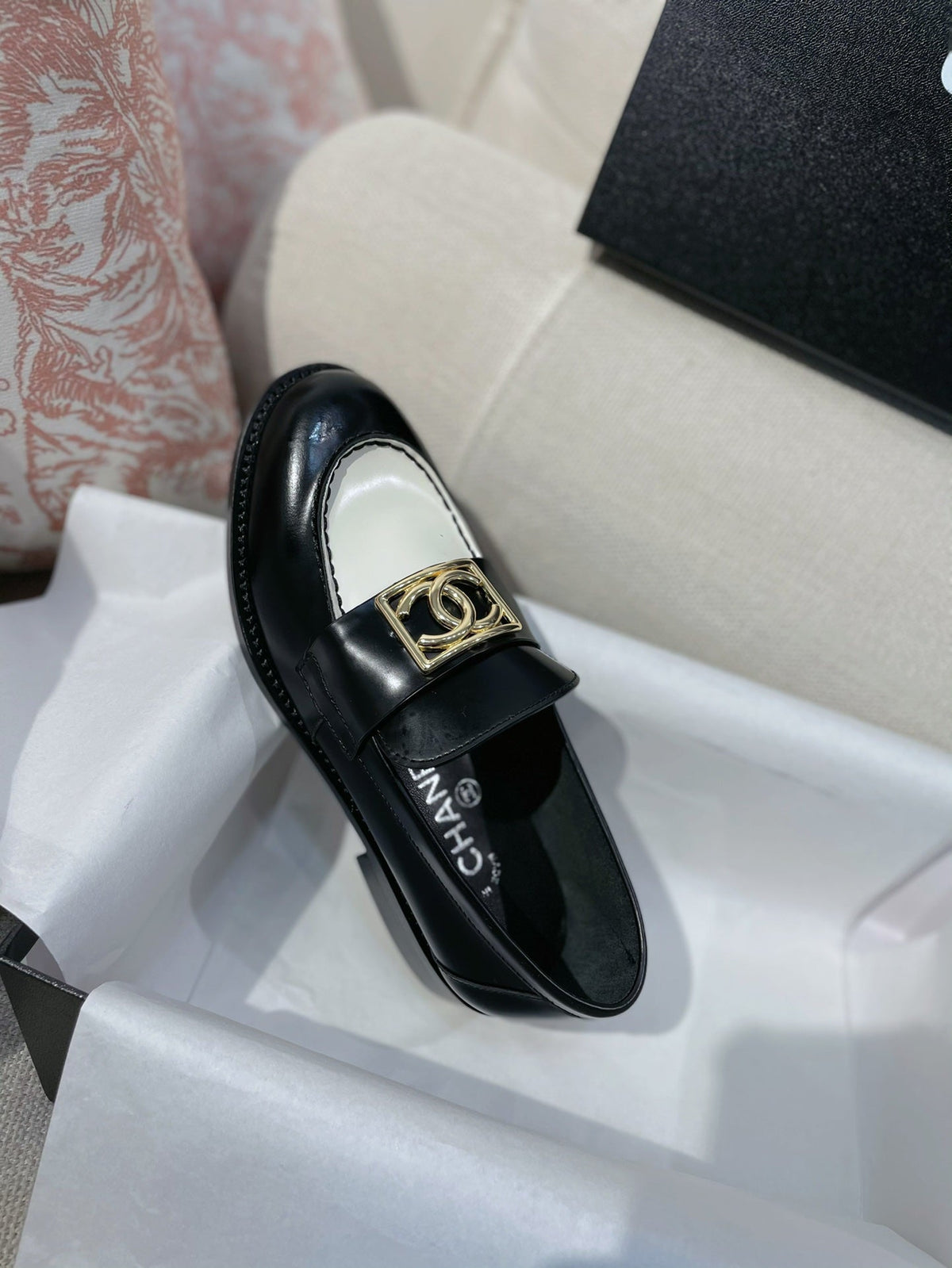 Chanel 26s Loafers Black White Smooth Leather 156352