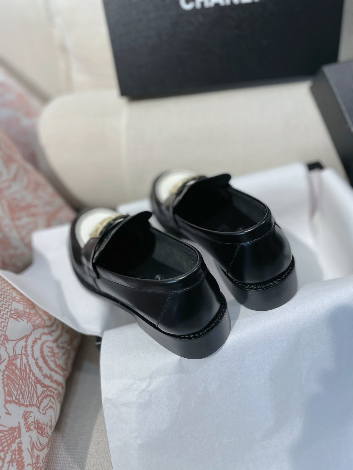 Chanel 26s Loafers Black White Smooth Leather 156352