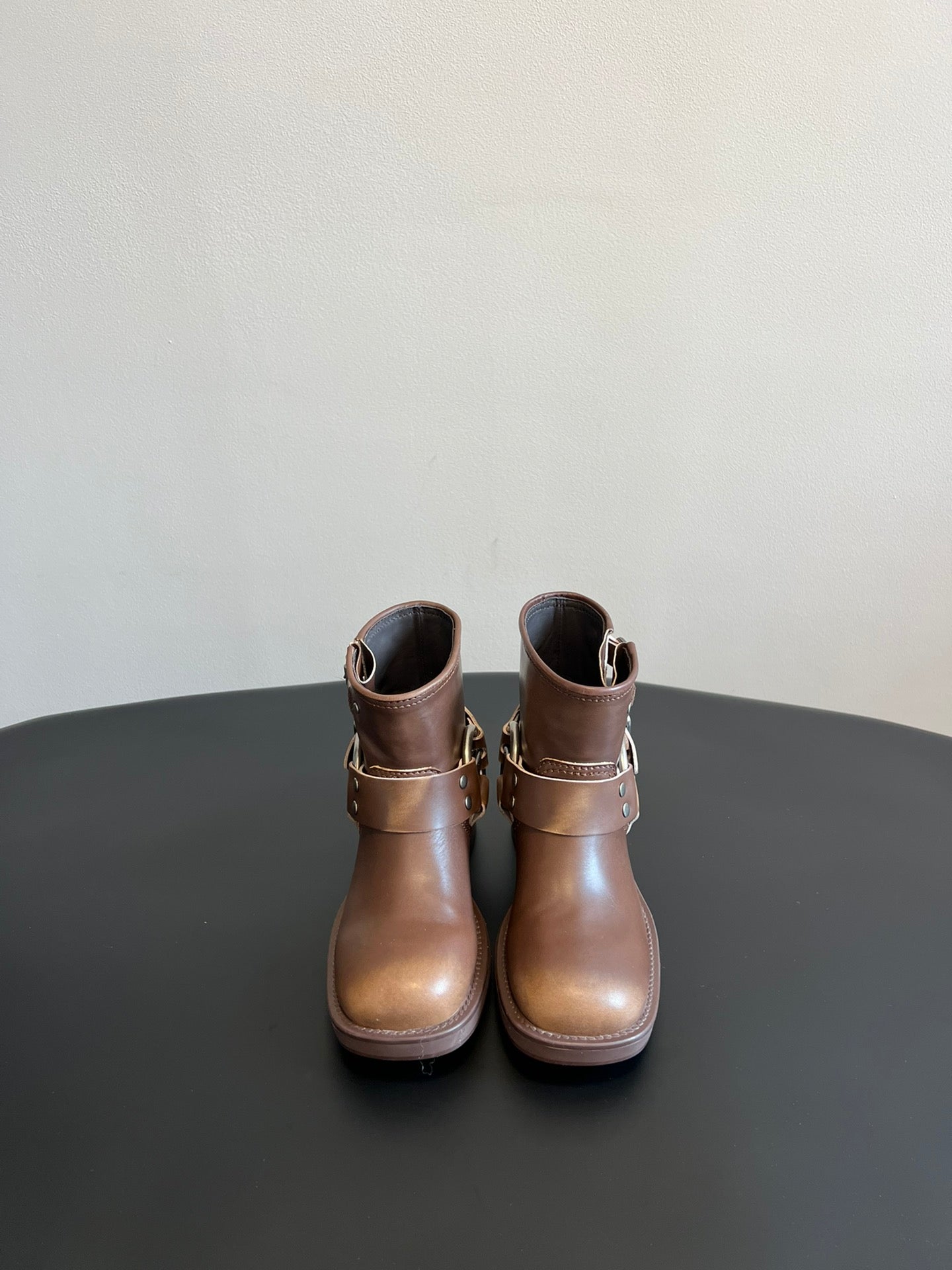 Miu 26s Ankle Boots In Brown Calfskin Silver Hardware