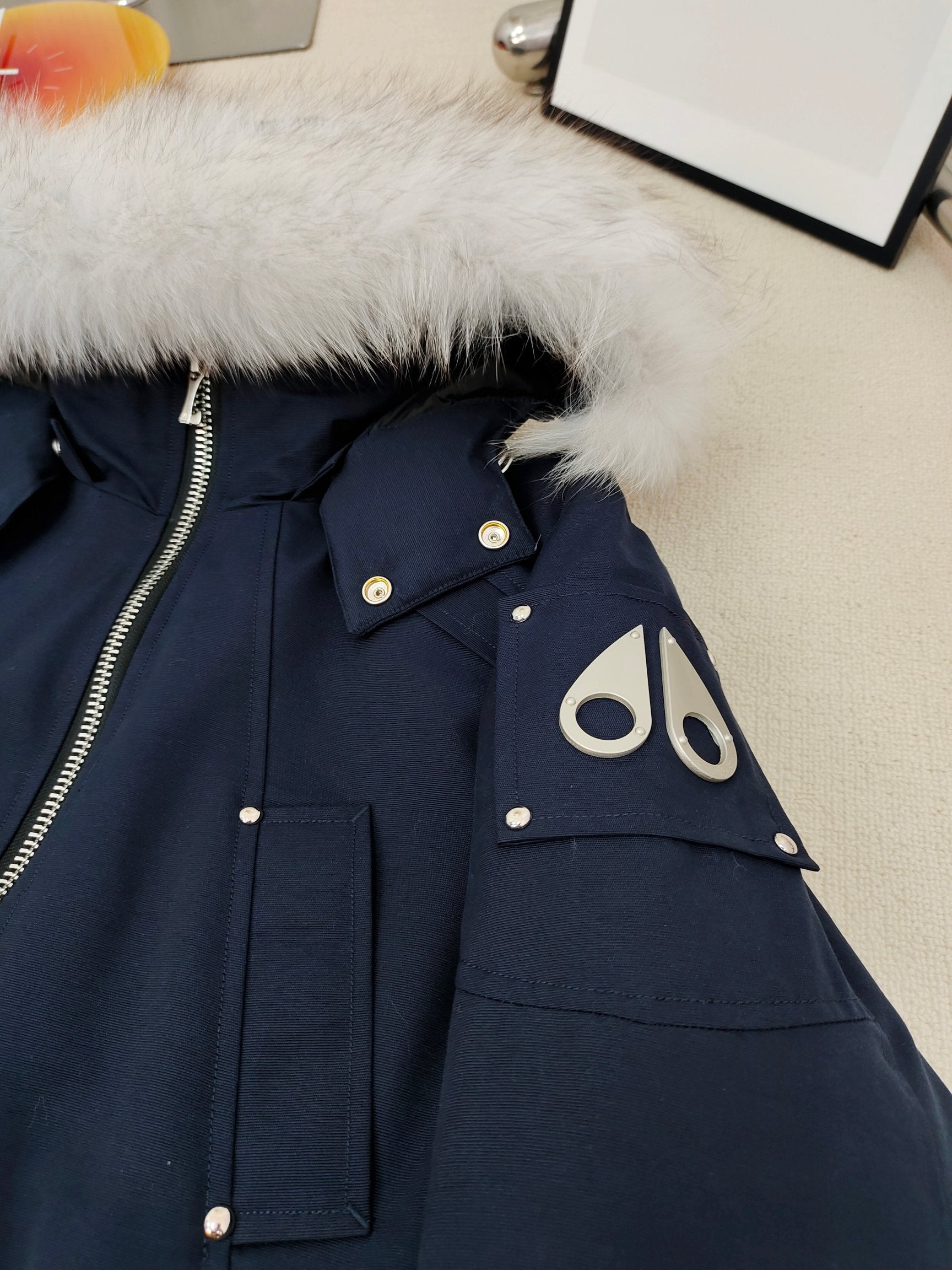 C. Goose Down Jacket Navy Blue Polyester 0017