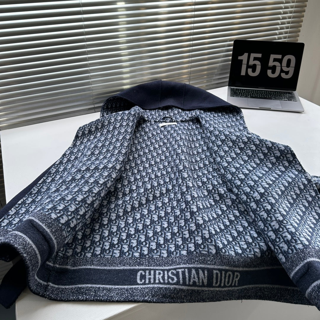 CD 26s Hooded Short Wool Coat Navy Blue Oblique Wool 429351