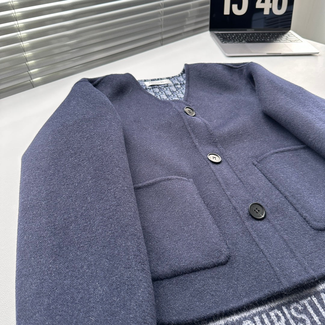 CD 26s V Neck Wool Jacket Navy Blue Oblique Wool 429346