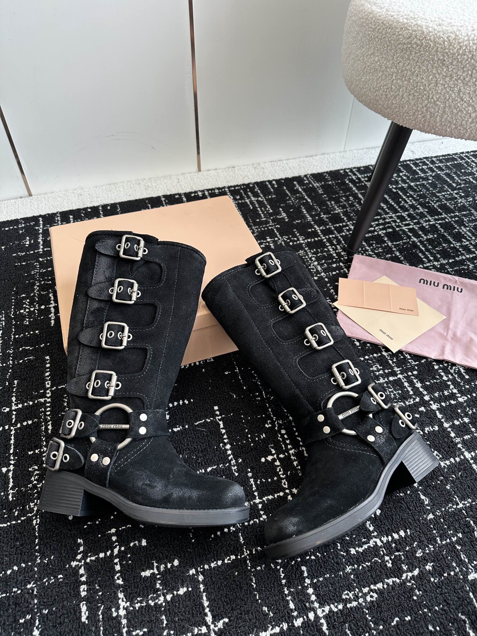 Miu Classic Runway Boots Black Suede 455905