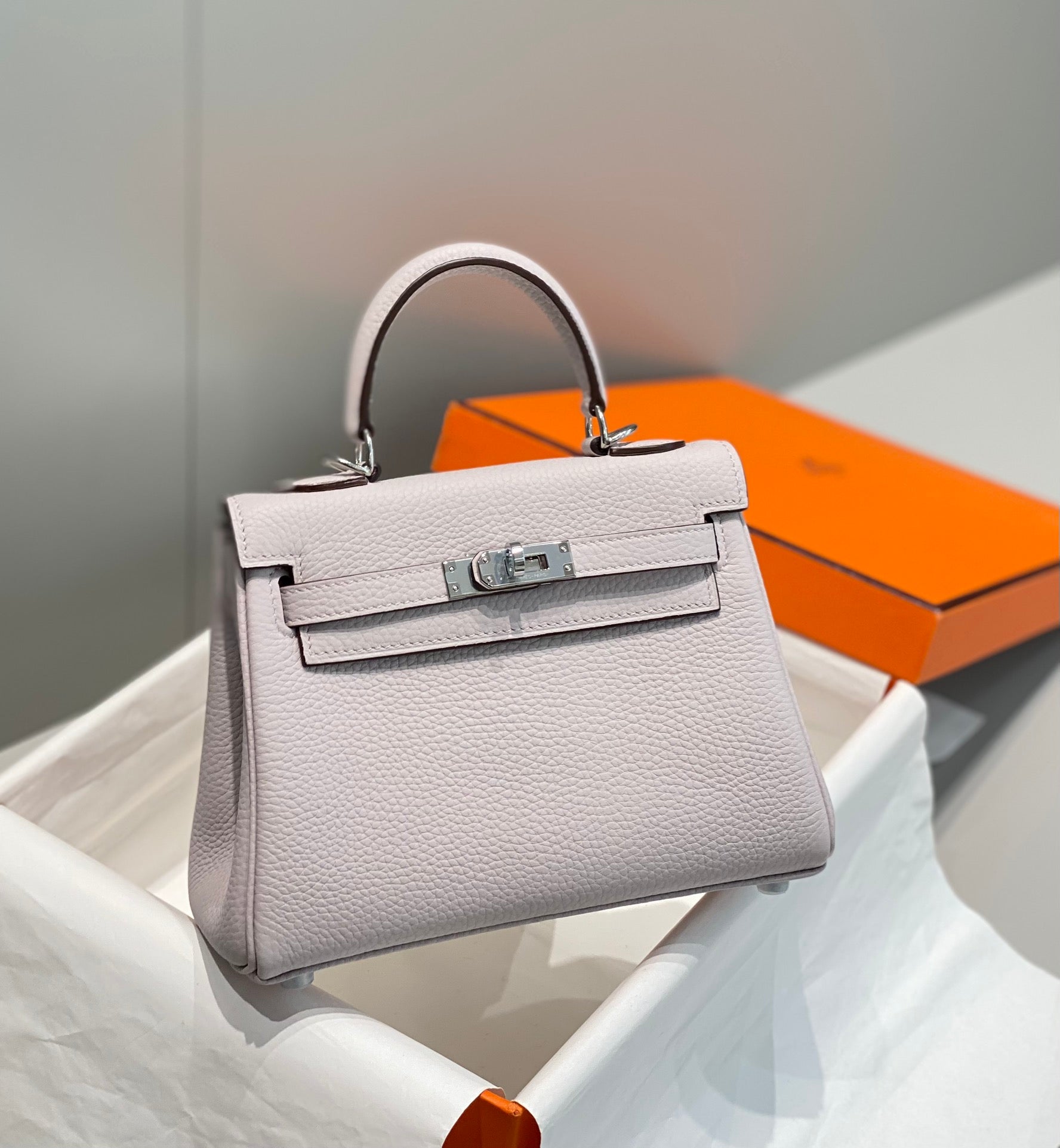 HM Mini Kelly 20cm Pink Togo Leather Silver Hardware