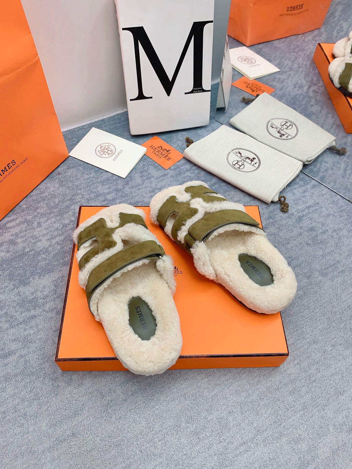HM 26s Chypre Sandals Vert Toundra Suede Shearling 160925