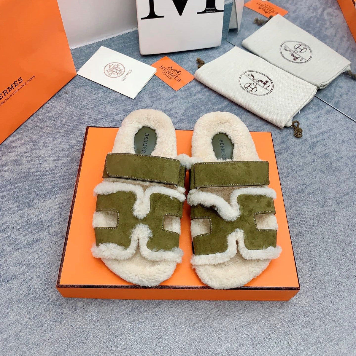 HM 26s Chypre Sandals Vert Toundra Suede Shearling 160925