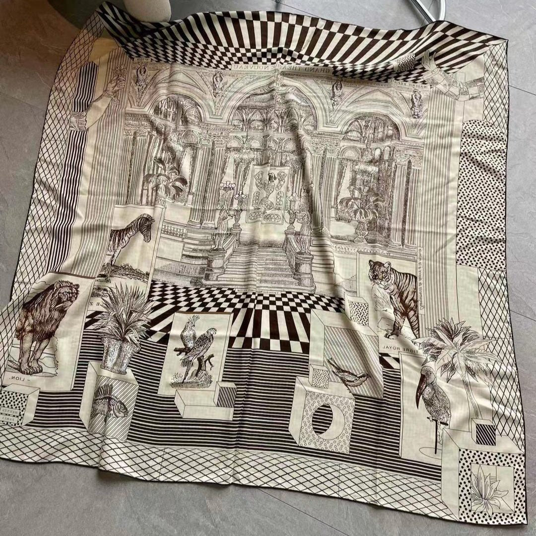 Square Scarf 140 CM In Black Mix White Silk 385353