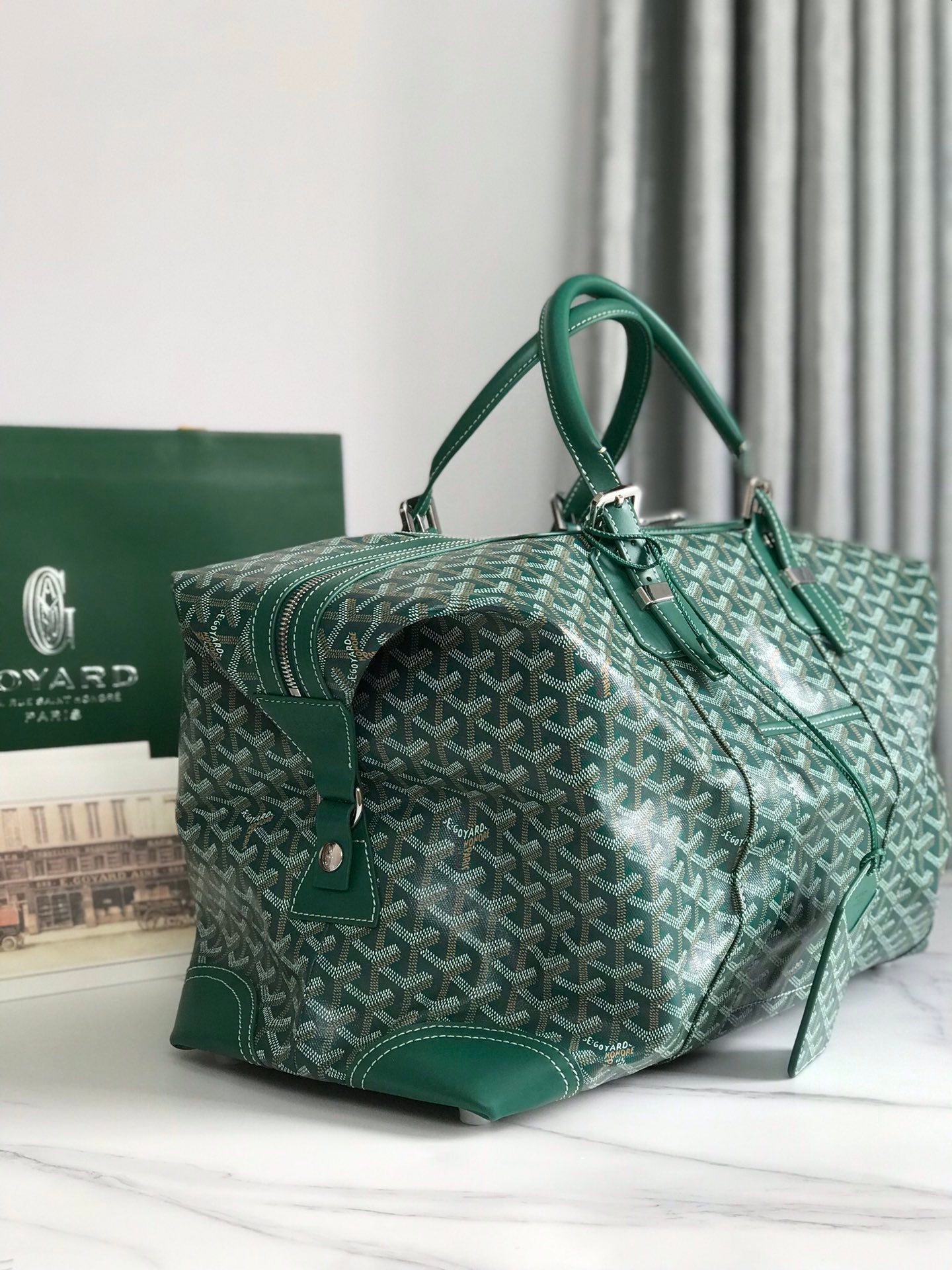 Goyard Boeing Travel Bag 45cm Green Canvas & Calfskin