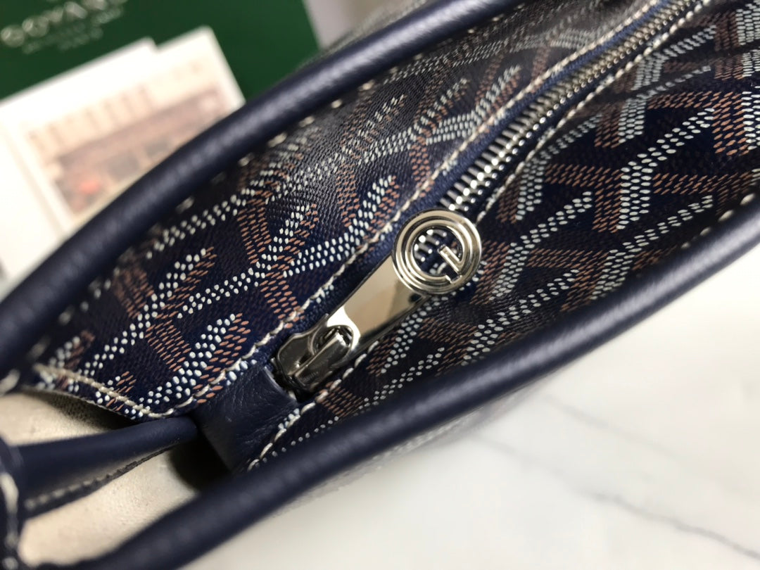 Goyard Artois PM Bag 35cm Navy Blue Canvas & Calfskin