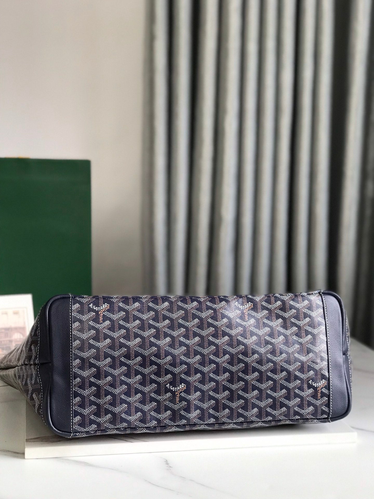 Goyard Artois PM Bag 35cm Navy Blue Canvas & Calfskin