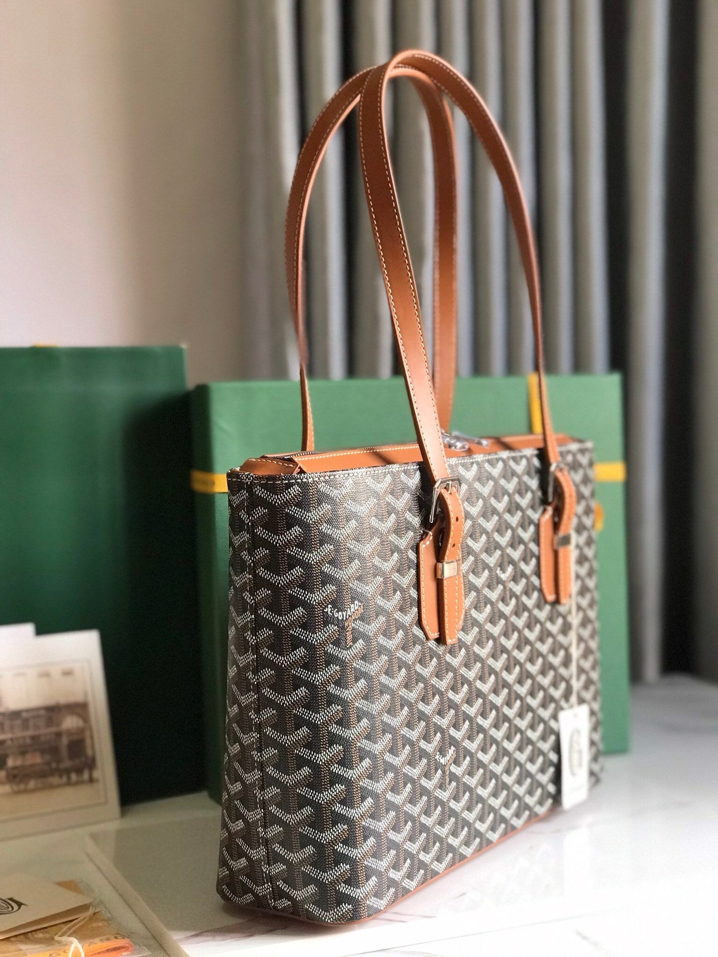 Goyard Okinawa PM Bag 35.5cm Black Tan Canvas&Calfskin
